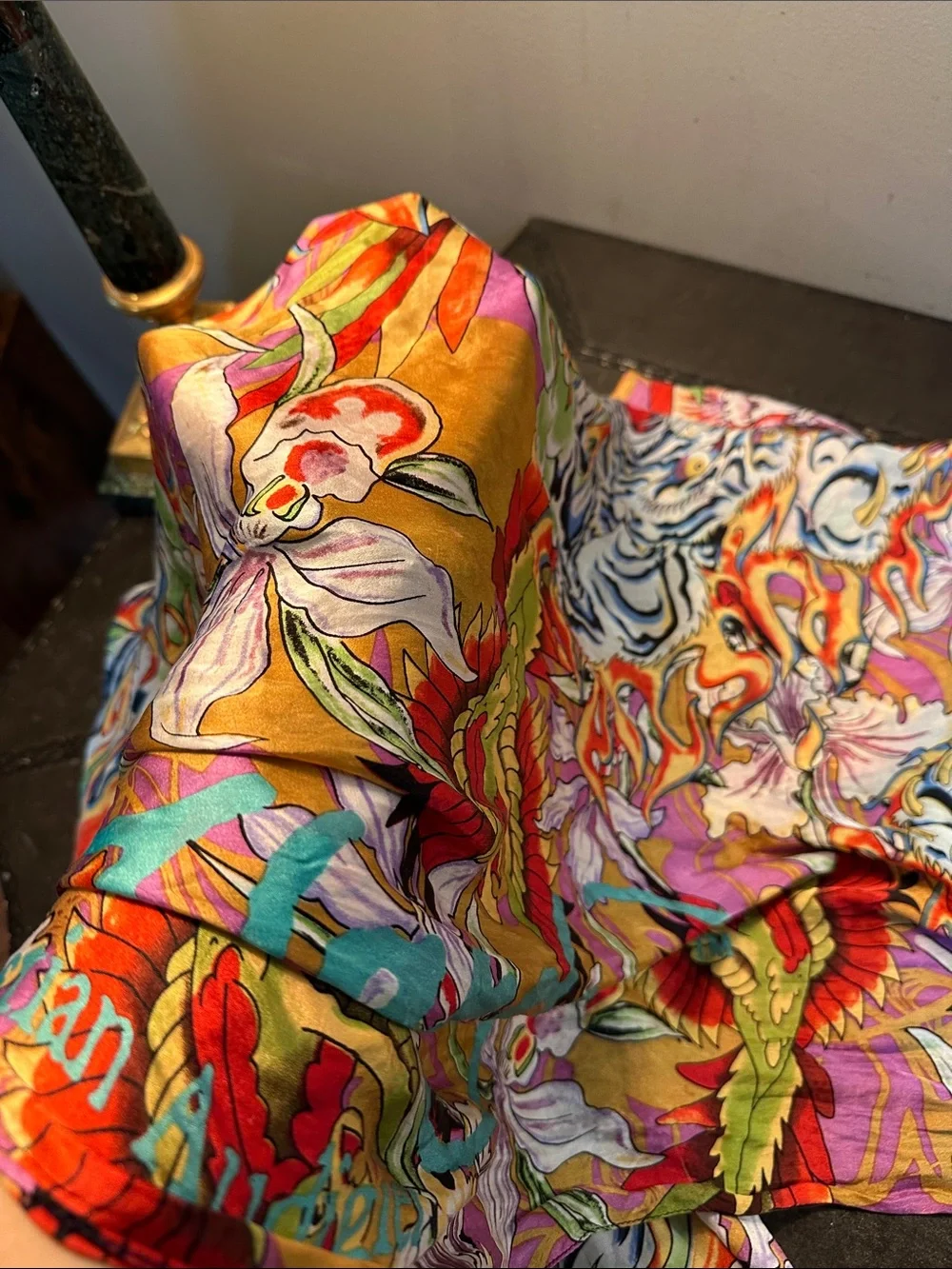 Vintage Ed Hardy  100% Silk Vibrant Multicolor Floral Silk Scarf 🧣